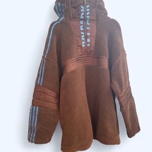 Adidas x IVY PARK Brown Sherpa Hoodie with Light Blue Stripe Details